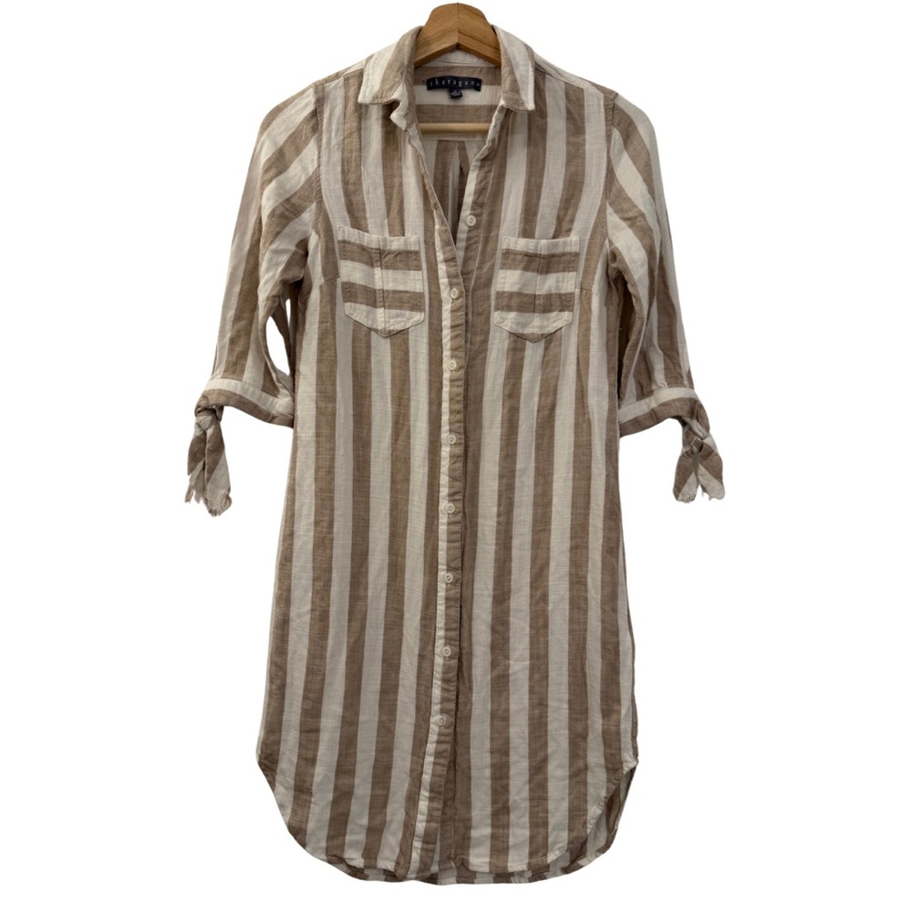 Sharagano Women’s Striped Shirt Dress, Beige Cream, Size 4, Swim Beach Cover
